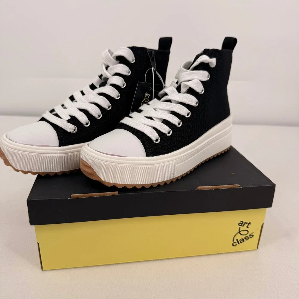 Art Class Blakely Kids High Top Platform Sneakers Black Canvas Lug Sole Size 1